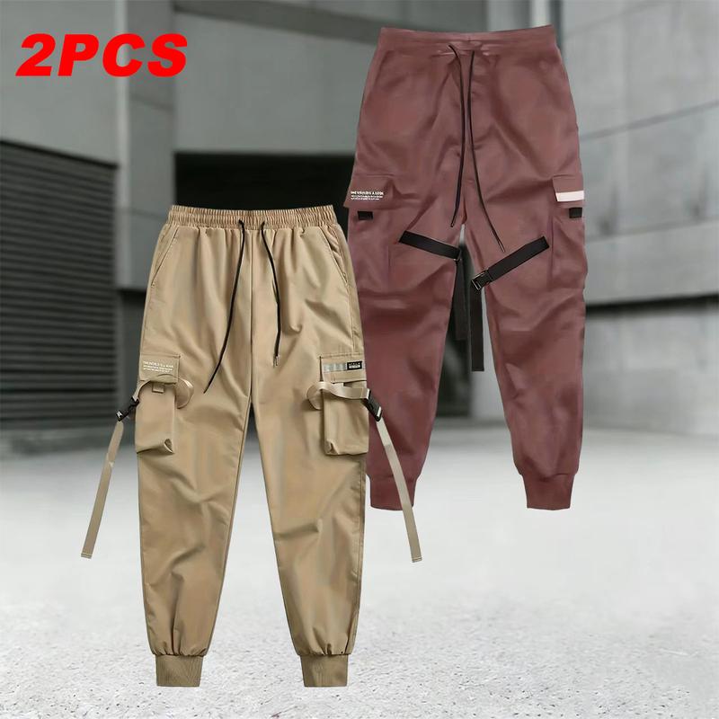 Men's Relaxed Fit Outdoor Hiking Pants Spring & Autumn, 2-Pack, loose work pants with multiple pockets, drawstring waistband, lightweight breathable fabric, perfect for hiking, camping, and everyday casual wear