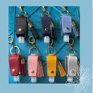 Faux Leather Hand Sanitizer /  Lotion Holder with Tassel and Keychain - Empty Bottle Included