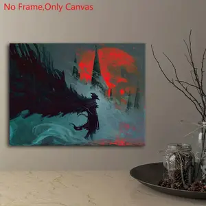 1 piece/set frameless canvas painting print poster,Classic dark fantasy digital illustration art,Hoonter Must Hoont Bloodborne The Ravens Nightmare,perfect gift for video game lovers,ideal gift for bedroom,living room,dorm hallway,mural,wall decoration
