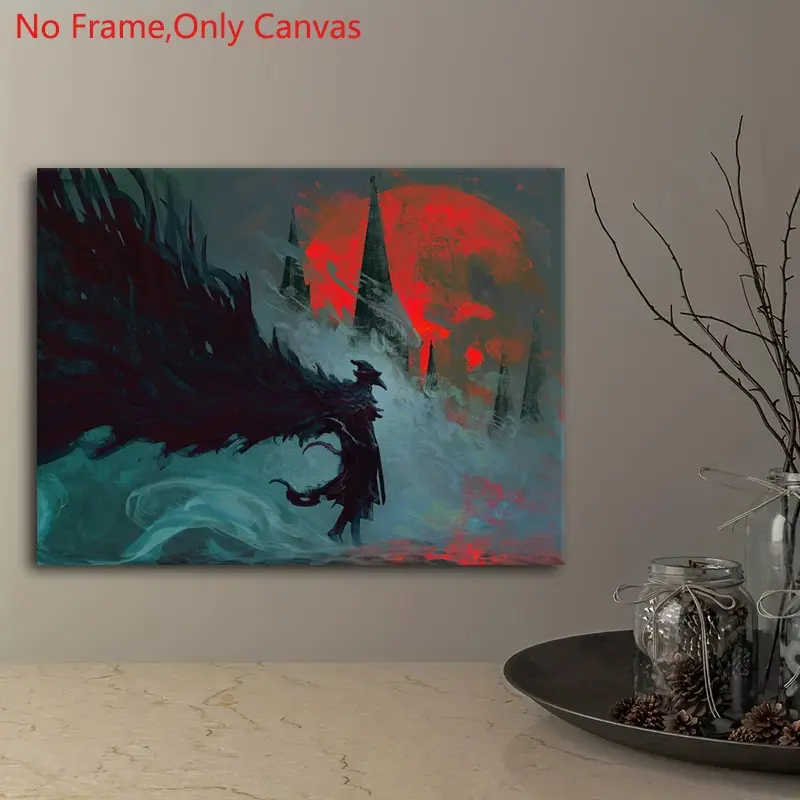 1 piece/set frameless canvas painting print poster,Classic dark fantasy digital illustration art,Hoonter Must Hoont Bloodborne The Ravens Nightmare,perfect gift for video game lovers,ideal gift for bedroom,living room,dorm hallway,mural,wall decoration