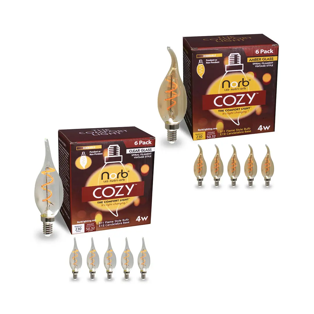 Norb Cozy LED Candelabra Flame Bulb – Warm, Relaxing Light for Wellness (6 Pack)