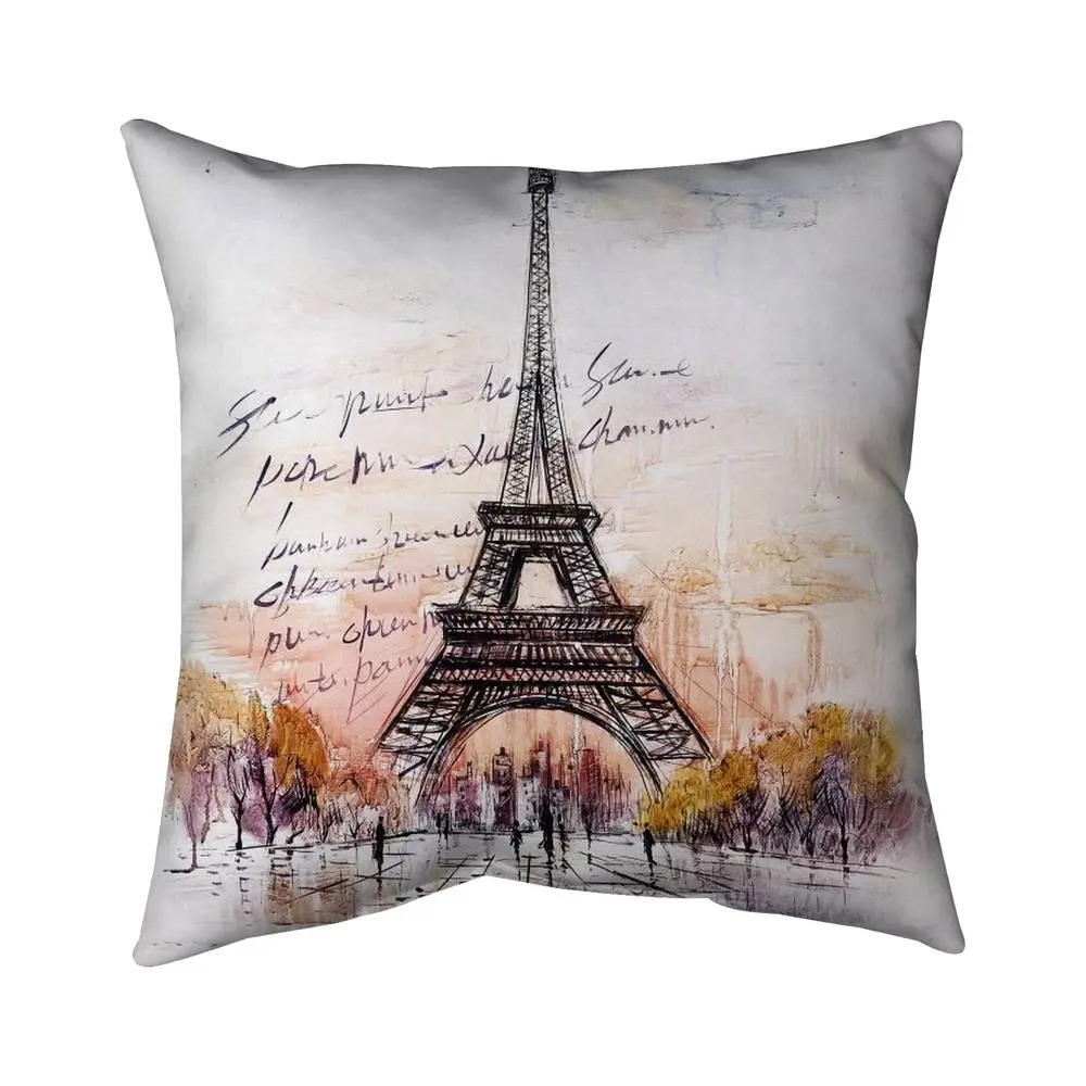 Begin Home Decor 5541-1616-CI121 16 x 16 in. Gray Bedroom Pillow - Eiffel Tower Sketch with Message Decor