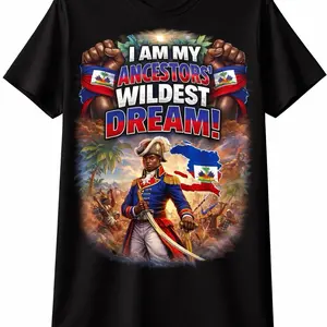 100% Cotton T-shirt Unisex Happy Haitian Flag Day I Am My Ancestors' Wildest Dream Design