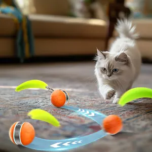 Interactive cat Ball, Random Path Electric Automatic Moving and Rolling cat Toy with Rope for Small Medium Large cats, Motion-Activated cat Stimulation Toy for Boredom Relief