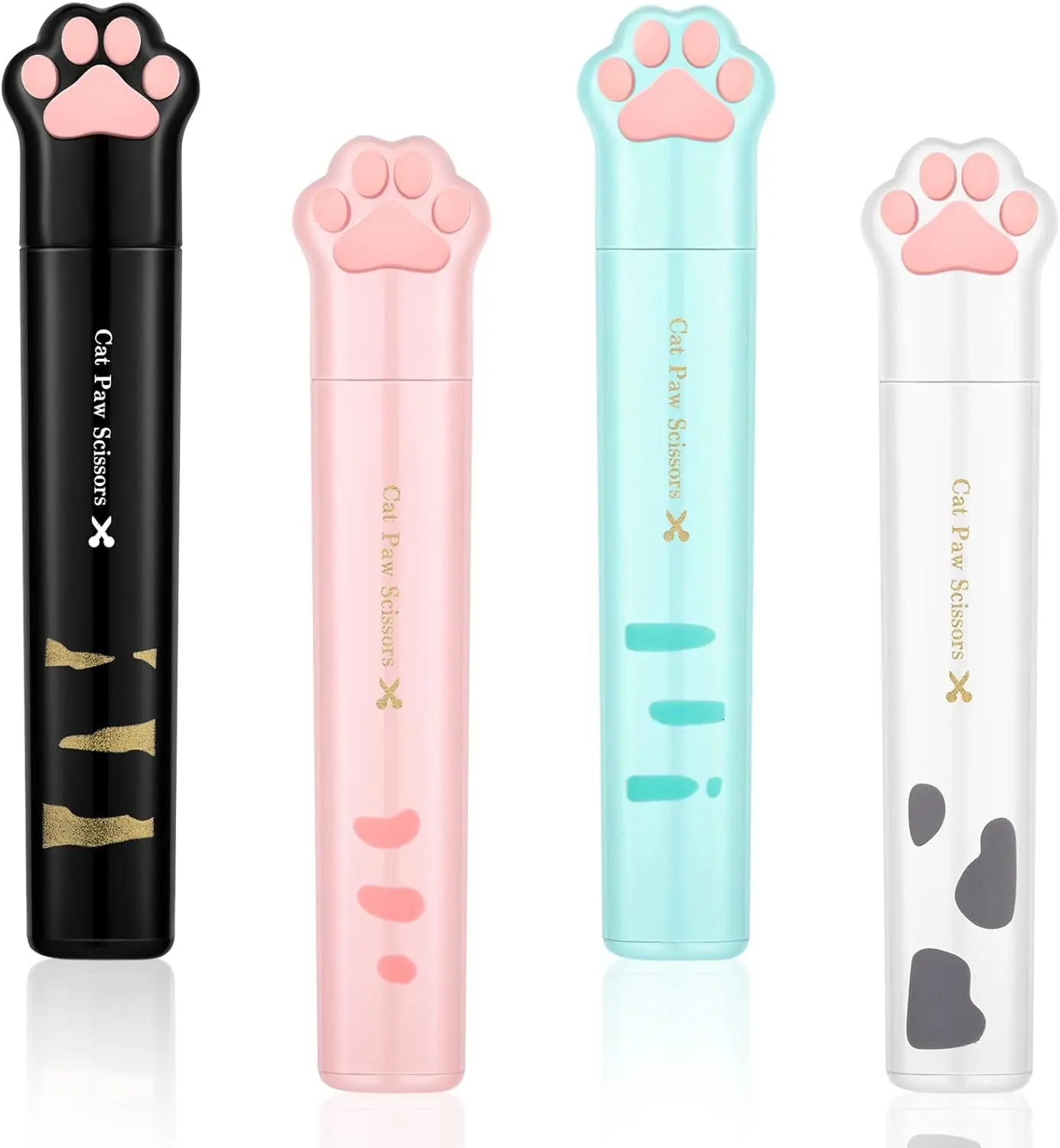 【DealsForYouDays】Cute Mini Cartoon Cat Paw Stainless Steel Craft Scissors - 4-Piece Foldable Stationery Shears with Safety Cover, Portable Cutter for Paper Cutting, Scrapbook Materials, Classroom Supplies (Suitable for Kids & Adults)