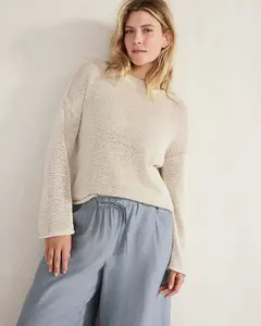 Organic Cotton Linen Tape Yarn Crewneck Sweater in Muslin - Stylish & Sustainable Women's Knitwear