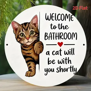 Metal Sign | A Pair Of Bathroom Cat Welcome, Suitable For Home, Office, Bedroom, Coffee Shop, Garage Decoration, Wall Hanging, English Language, Multipurpose Use, 20x20cm/7.8x7.8in, Perfect For Room Decor