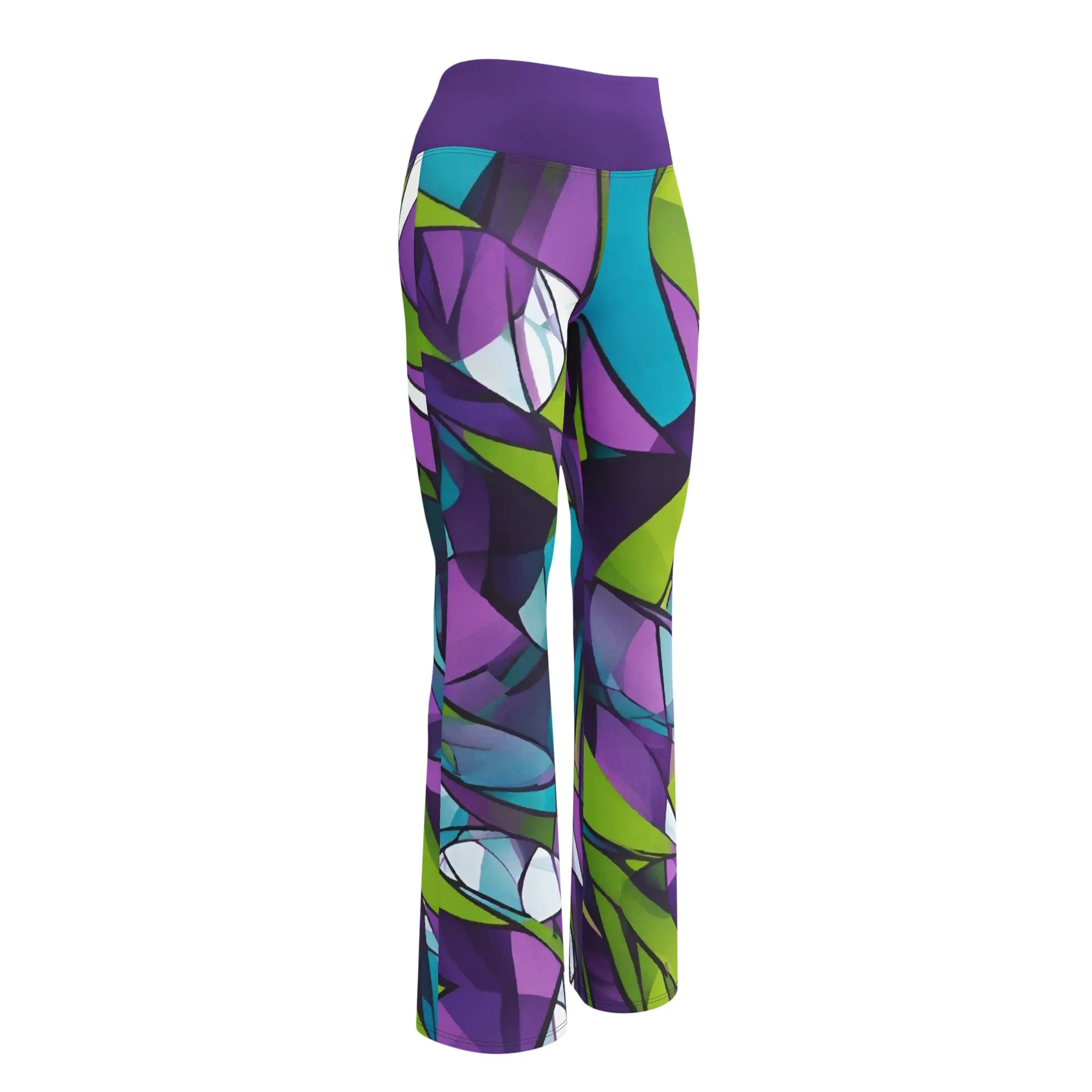 Bring the Purple Funk Women's Flare Leggings Geometric Pattern High-Rise Waist Below the Ankle All Seasons Y2K Style