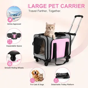 Rolling pet transport box with wheels, expandable rolling pet box - dual-sided design transport box that can be carried crossbody or handheld (with dual-sided cushion) Suitable for pet travel bags for dogs, usable in both winter and summer seasons