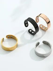 Men's & Women's Titanium Steel Magnetic Ring, Adjustable Open Finger Loop, Dual Magnet Design, Casual Style Jewelry for All Seasons