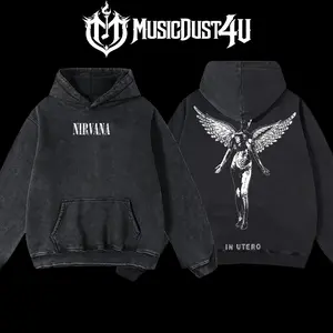 MusicDust4U Retro Vintage Limited Edition Nirvana In Utero Angel Classic Cotton Hoodie Unisex 100% Premium Cotton Menswear - Fabric, Apparel