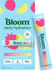 BIG SALE 2026!!! Bloom Daily Hydration Electrolyte Powder Packets with Collagen, 5g Protein, Electrolytes, Vitamins & Minerals, Sugar Free Drink Mix, Strawberry Lemonade, 5 Count