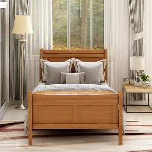Twin Size Solid Wood Sleigh Bed Frame - Furniture with Headboard, Footboard, Wood Slat Support, Mattress Base & Stylish Design, Available in Oak, White, Espresso