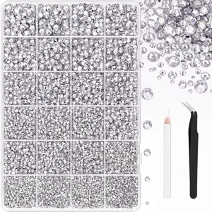 32000Pcs Resin Rhinestones for Bedazzling, Silver Clear Flatback Gems for Diamond Art, Crystal Bedazzler Kit with Tools for Nail Art Crafting Clothing Book Makeup