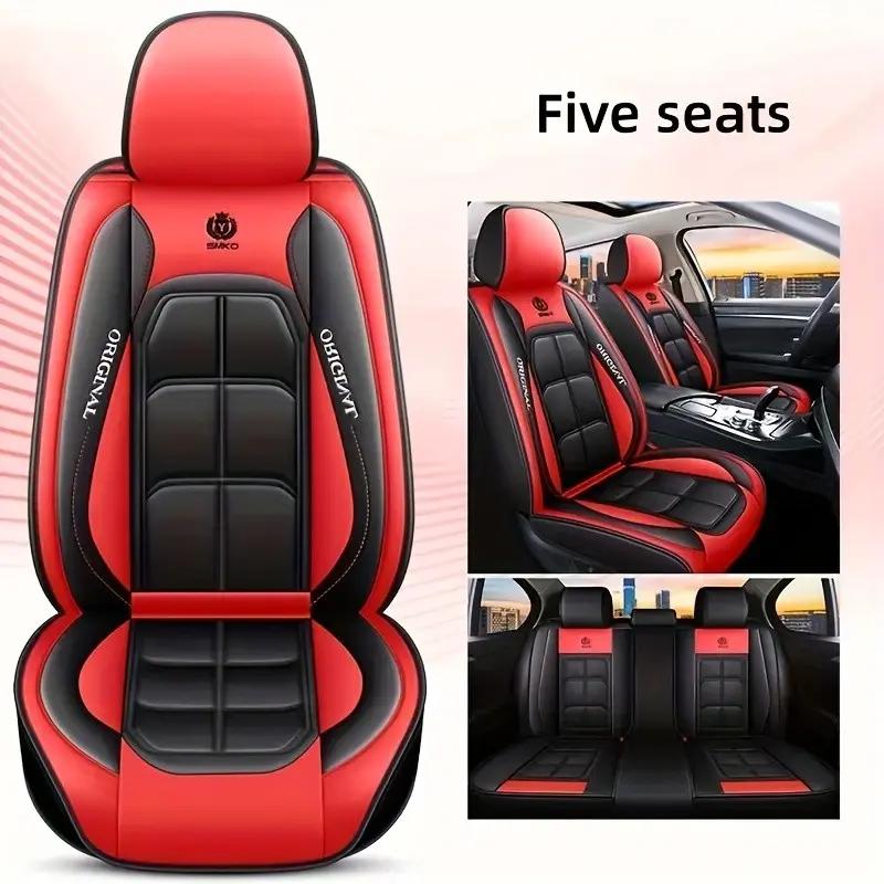 Universal PU Leather Car Seat Set, Premium 5pcs Seat Set, Suitable for SUVs, Pickups, Sedans, Four Seasons Luxury High Back Protection, with Sponge Filler - Easy to Maintain, Not Washable, christmas gifts