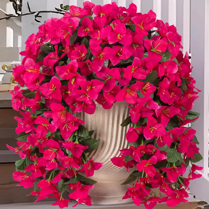 2 pcs Artificial Faux Bougainvillea Flowers Plants for Outdoor Outside Summer Decoration, Fake Silk UV Resistant Long Trailing Vines for Front Door Porch Planter Balcony (Purple Rose Red) 2026 new