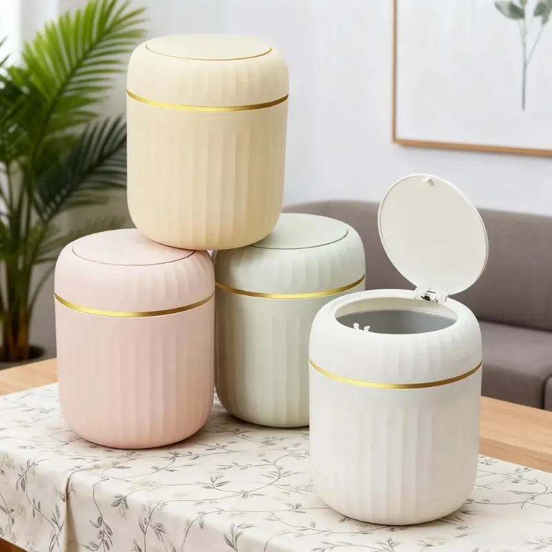Plastic Eco-Friendly Press-Top Lid Mini Luxury Desktop Garbage Can - Reusable Plastic Trash Bin, Home Trash Can with Lid, Desktop Waste Organizer for Bedrooms, Offices