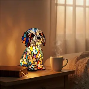 【Festival】Stained Glass Dog Lamps, USB Powered Retro Resin Rainbow Dog Lamp, Tabletop Cute Puppy Night Light Gift For Dog Lovers