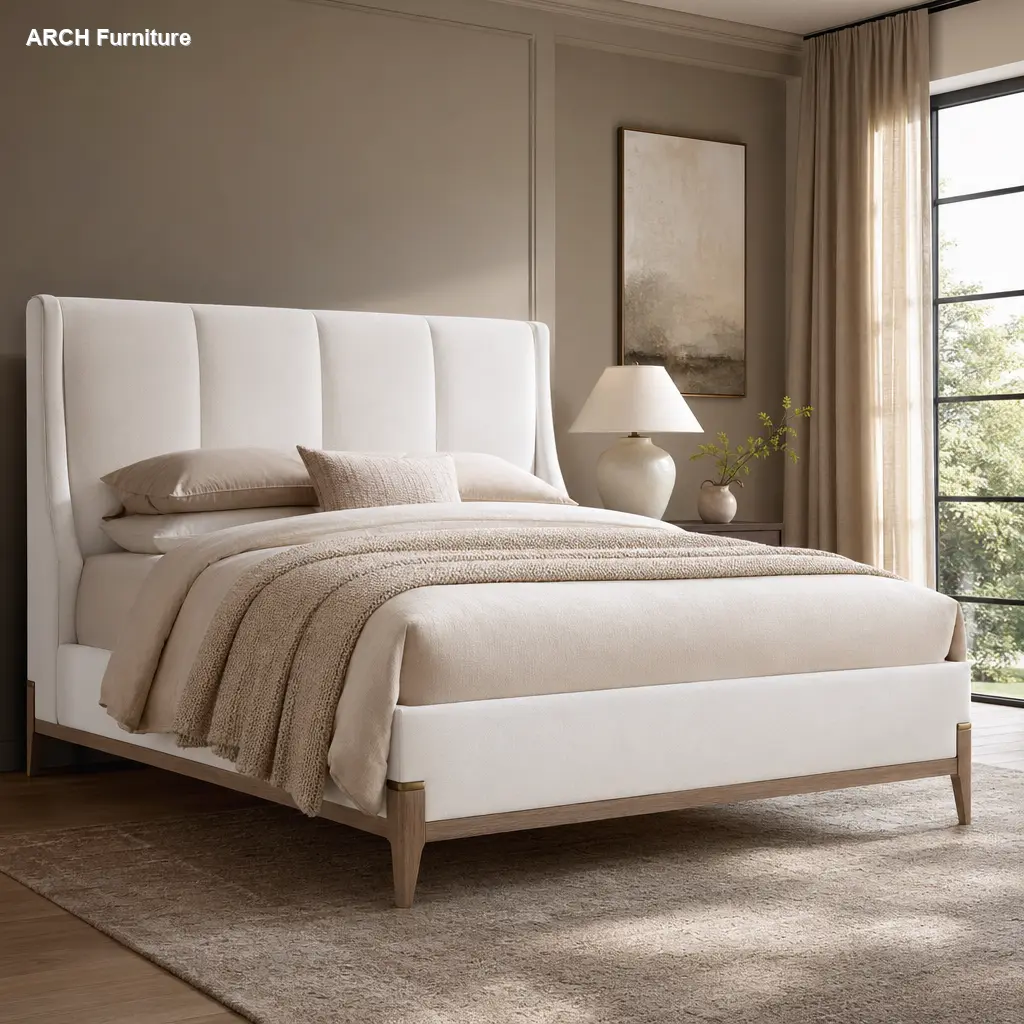 Cozy White Upholstered Queen Size Bed Frame - Minimalist Upholstered Platform Bed, Stylish Indoor Furniture for Bedroom Spaces, Minimalist Platform Bed