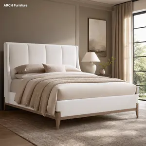 Cozy White Upholstered Queen Size Bed Frame - Minimalist Upholstered Platform Bed, Stylish Indoor Furniture for Bedroom Spaces, Minimalist Platform Bed