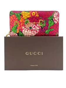 Pre-owned GUCCI LEATHER Wallet KEN SCOTT FLORAL HORSEBIT ACCENT ZIPPY WALLET