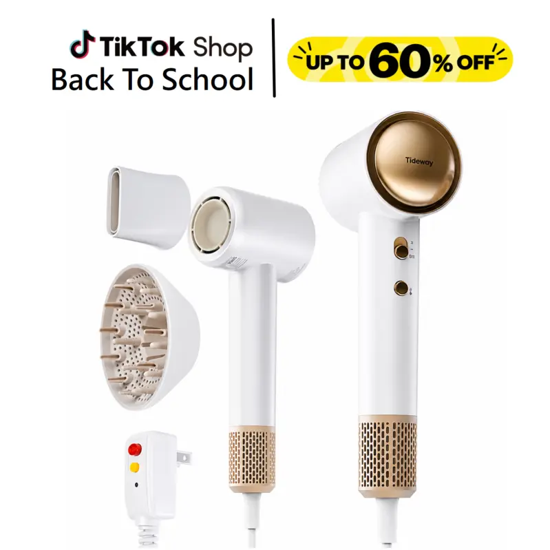 Tideway SilkJet Pro High-Speed Ionic Hair Dryer - Upgraded Pro (Gold) w/ Diffuser, 110000 RPM Brushless Motor, Gentle Drying, Frizz Control, 4 Temp Settings, Thermo Control, Optimized Airflow, Cooling, Ionizer #TikTokShopBackToSchool, Friends, Family