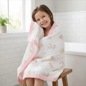 Newborn Baby Bath Towel 0-3 Years, Shower Towels, Super Soft Absorbent Quick Dry Wide Edge, Cartoon Animal Design, Unisex Bathroom Essential