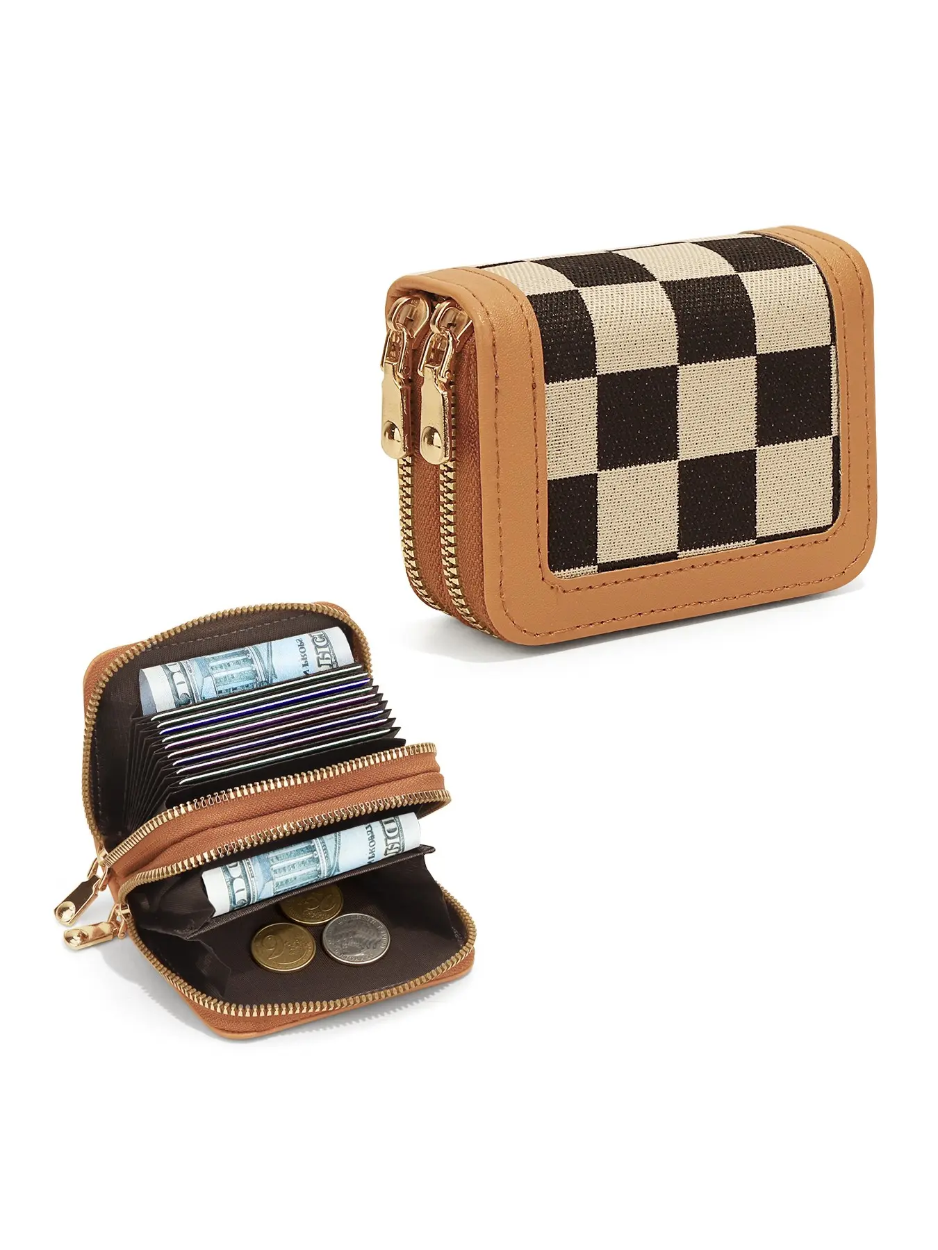 Women's Checkered Pattern Large Capacity Card Holder, Multi-Card Slot Zipper Wallet, Versatile Coin Purse for Everyday Use Plaid Pattern Wallet Zip Up Wallets Credit Card Wallet Card Slots Wallet Checked Pattern Wallets