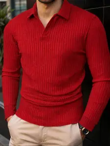 Men's Ribbed Knit Polo Shirt, Fashionable Comfortable Casual Sporty Style, High-Quality Durable Fabric, Perfect for Daily Wear, Knitted