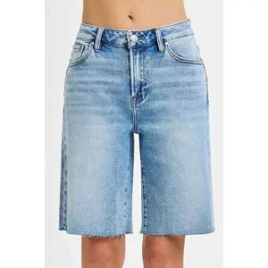 RISEN Full Size High Rise Bermuda Denim Shorts Plus Size