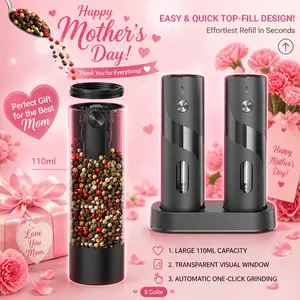 Electric Salt and Pepper Grinder Set - Rechargeable Automatic Salt and Pepper Shakers, Kitchen Appliances with External Adjustable Coarseness, Larger Hopper for Cooking, Home Gifts(2 Pack,Black/Black)