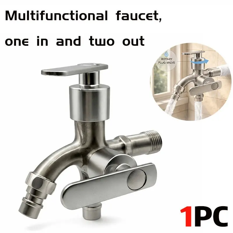 Dual Outlet Outdoor Faucet with Hot and Cold Water Control, Rust-Resistant Metal, G1/2 Thread, for Garden Hose, Kitchen, Patio, RV, Dual Tap Faucet