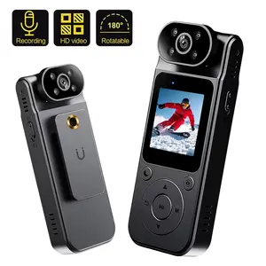 Body Camera 1080P, Wearable Action Camera with 180° Rotating Lens, Portable Video Recorder with Infrared Night Vision, WiFi Connection, 6X Zoom, Loop Recording, for Outdoor Sports, Vlog, Hiking, Skiing, Skateboarding