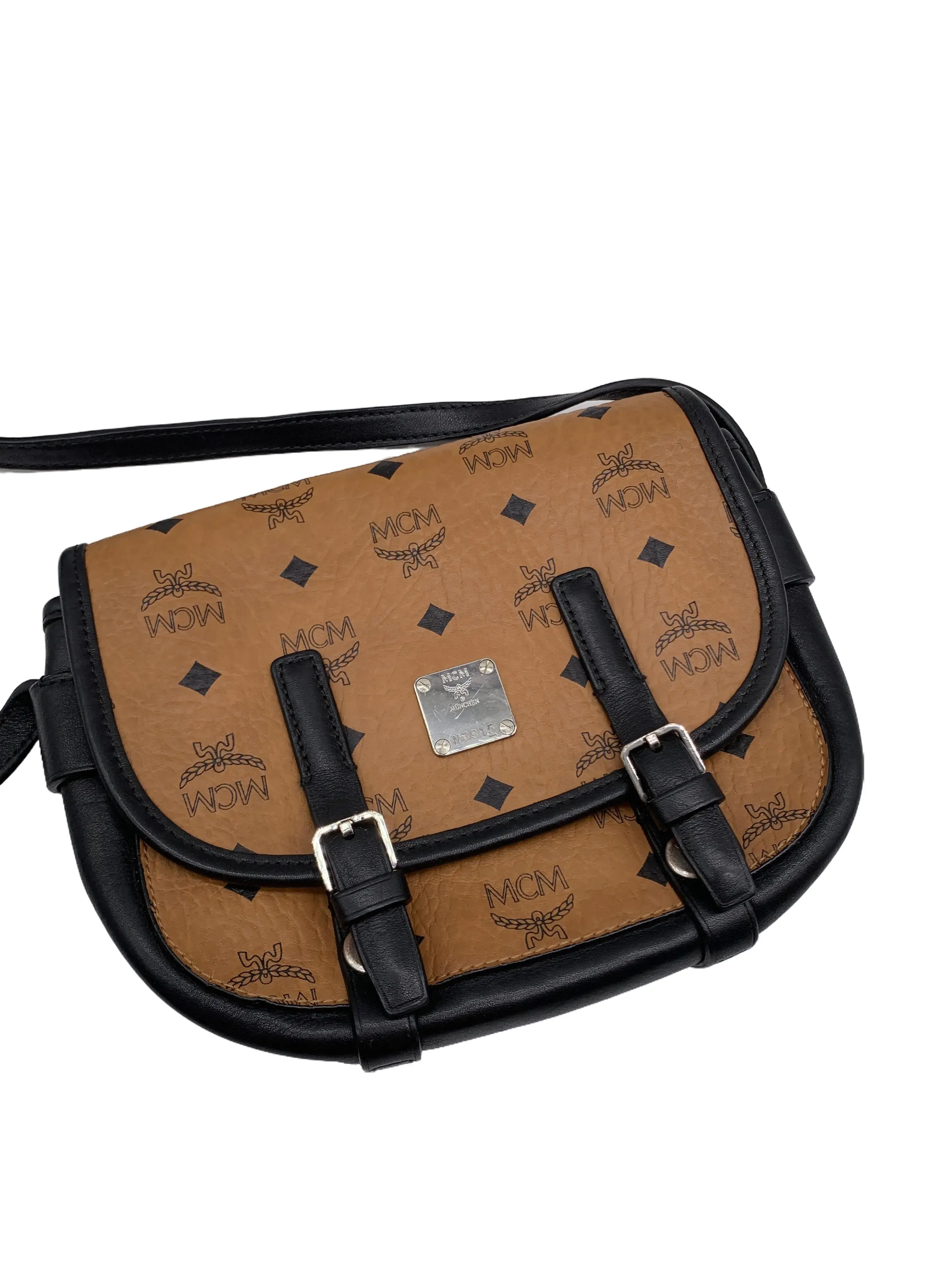 Pre-owned MCM Cognac Visetos Double Buckle Saddle Crossbody Bag/BB11504097/4097