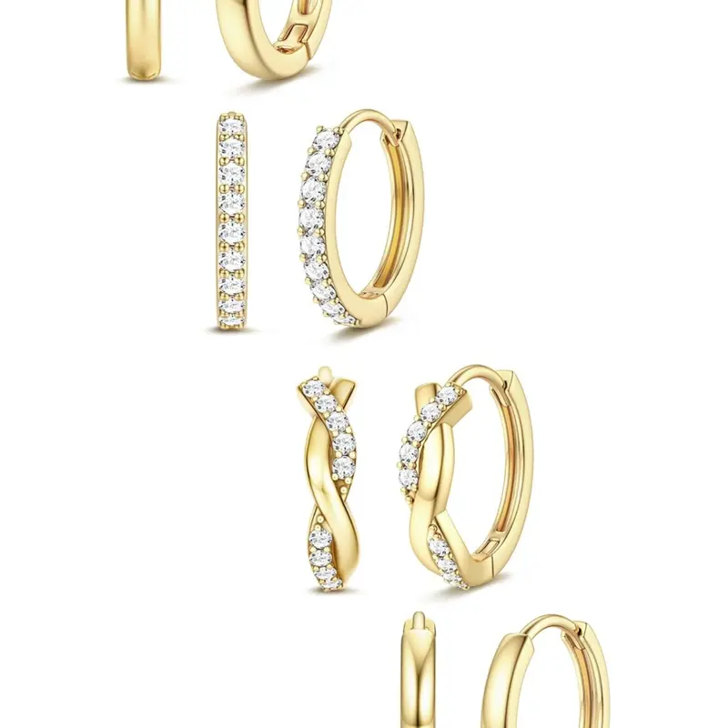 4 Pairs Stainless Steel Small Hoop Earrings Set for Women Gilrs Fashion High Quality Earrings 14K Gold-plated Huggie Earrings Hypoallergenic Cartilage Earrings Cascade Cute Slim Dainty Earrings Multiple Piercing Jewelry Stud Earring Earring Studs