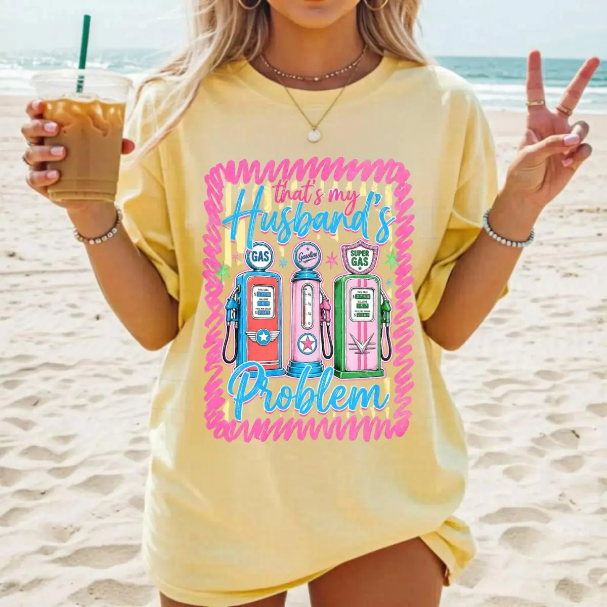 Comfort Colors Shirt Thats My Husbands Problem Gas Pump Funny Vintage Graphic Tee Heavyweight Cotton Unisex Summer Apparel Viral Design