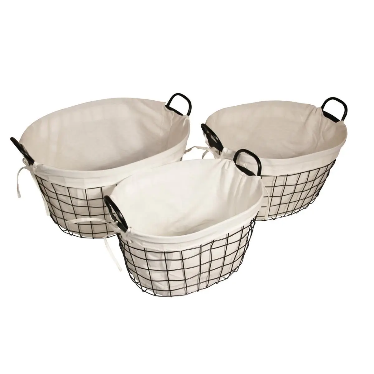Cheung 16S001-3 Lined Metal Wire Oval Storage Basket with Handle, Set of 3, Home Organiser for Wall Decor & Countertop Organization