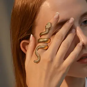 Men's Long Snake Pattern Ring, Punk Style Metal Animal Vintage Exaggerated Snake Shape