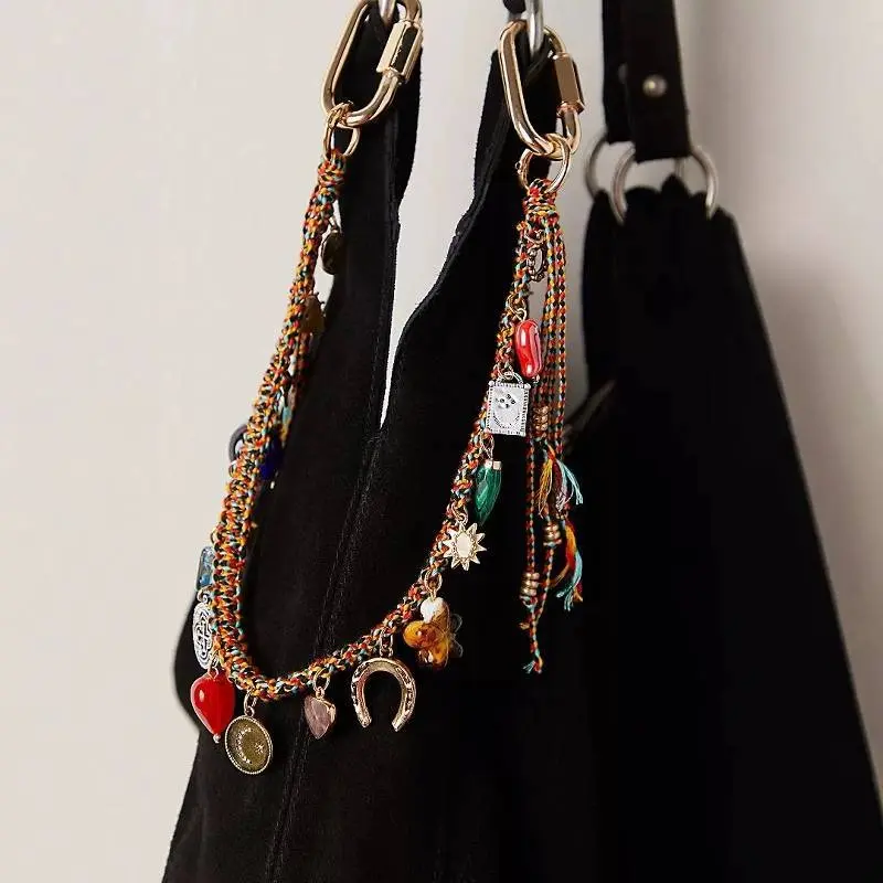 Elegant Alloy Evil Eye Metal Geometric Heart Pendant Braided Keychain Bag Chain Unique Bag Hanging Ornament for Stylish Accessories