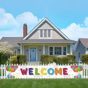 Welcome Decorations 2D Flat Banner 1pc, Long Welcome Banner for Home Celebration and Back to School, Classroom Family Party Decoration in