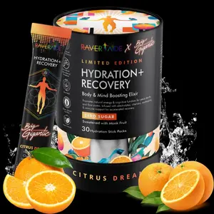 Raveraide All-Natural Hydration Sticks For Party Recovery | Pre & Post Music Festival & Rave Hydration Pack With Electrolytes, Magnesium, Nootropics & Immune Support - Citrus Dream Natural