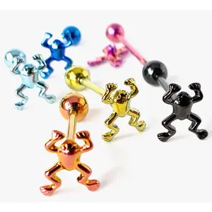 1pc Frog Design Tongue Ring Titanium Anodized 14g Tounge Barbell Body Jewelry