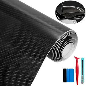 1ft x 5ft 6D Black Carbon Fiber Vinyl Wrap Including Tool Kits, High Glossy Black Car Vinyl Film Roll, Air Release Technology Auto Accessories Wrap Car Motor DIY Interior Exterior
