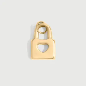 Padlock with Heart Charm 18K Gold PVD Stainless Steel 11mm x 16mm Waterproof Hypoallergenic Charm for Bracelet or Necklace
