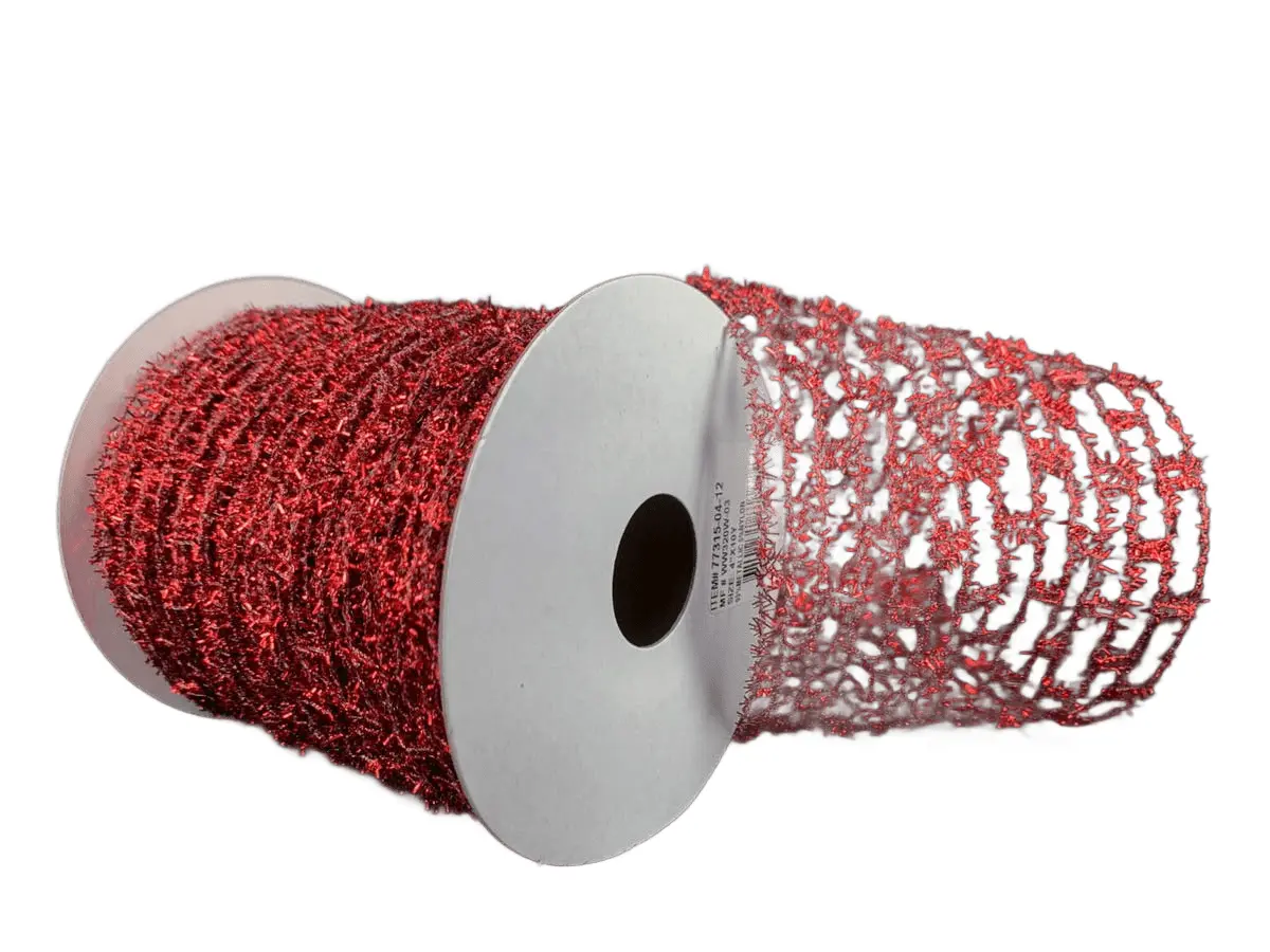 Red Sparkle Expandable Tinsel Ribbon – 4" x 10yd