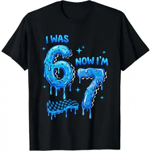 I was 6 Now Im 7 Checkered Drip Funny Kids Boys 6 7 Birthday T-Shirt