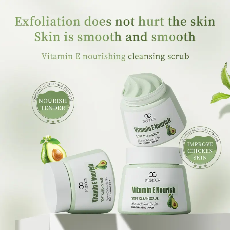 LYDIMOON Avocado & Vitamin E Body Scrub – Gentle Exfoliator for Smooth Glowing Skin – Hydrating Body Polish for Rough Bumpy Dull Skin 250g