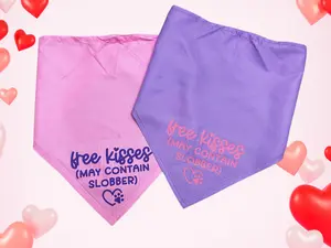 DogBandanna Free Kisses May Contain Slobber Must Have Accessory for Pups Who Love to Give Slobbery Kisses Pink & Purple Bandanas Practical Fun Gift for Dog Owners