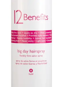12 Benefits Big Day Hairspray Flexibly Firm Salon Spray with Argan Oil & Silk Protein for Modern Hairstyles & All Day Hold
