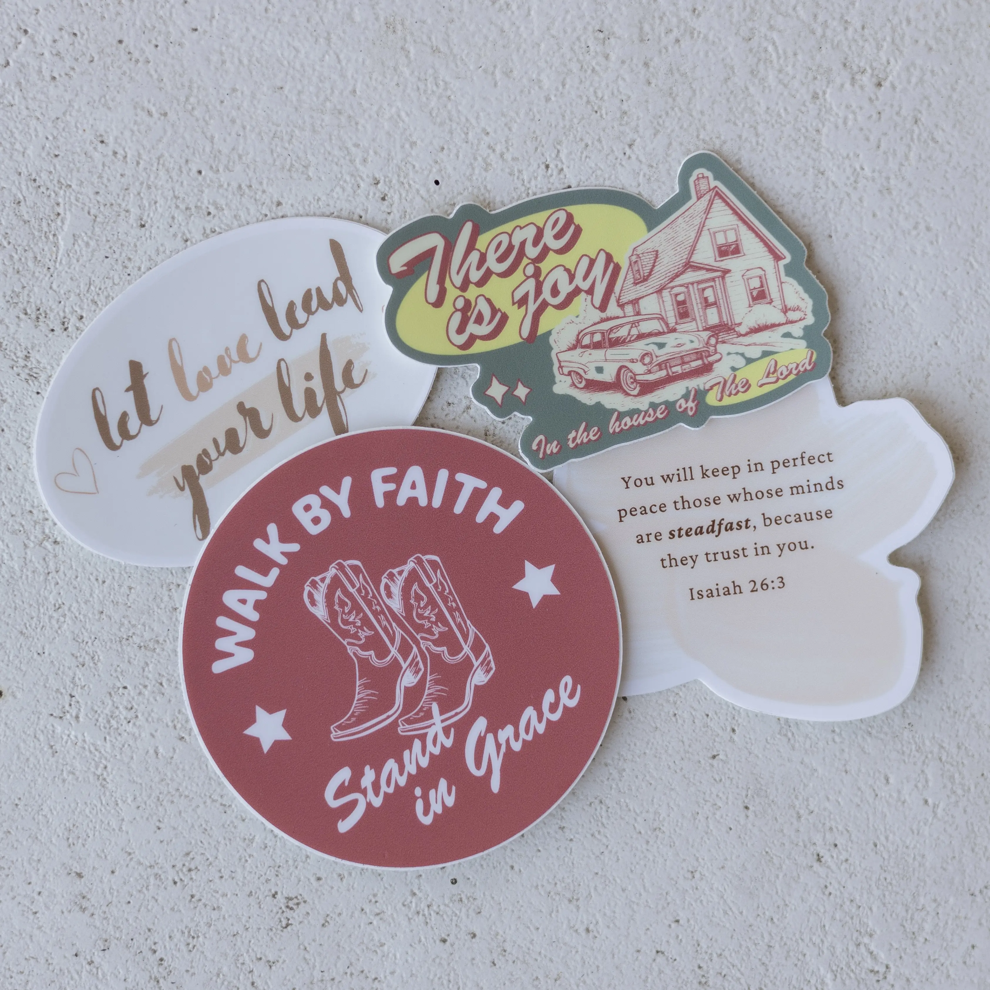 Steadfast and Sustained Inspirational Christian Stickers Bundle - Summer Western Edition, 4 3x3in UV-Resistant Waterproof Office Stationery, Decorating Bibles Supplies, Encourages Daily Faith, Inspiring Your Day with Scripture